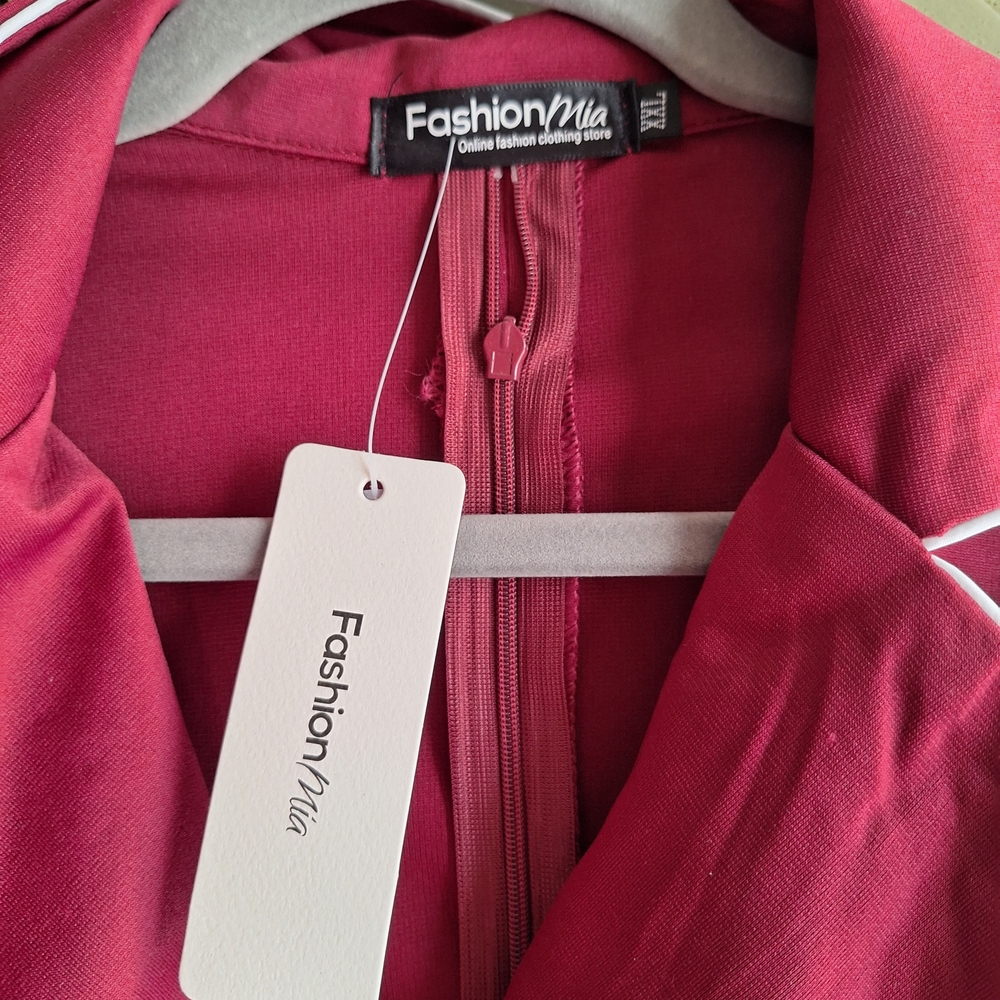 Womens Burgundy Midi Dress with White Piping - Picture 2 of 4